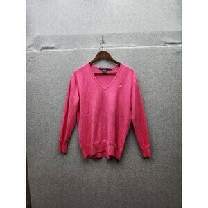 Ralph Lauren Sport Pink V-Neck Sweater L/G Cotton Blend Lightweight Womens Sweat
